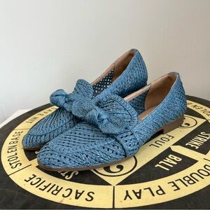 Charles David Blue Finite Woven Raffia Bow Loafers Flats Shoes Women Size 8.5 M